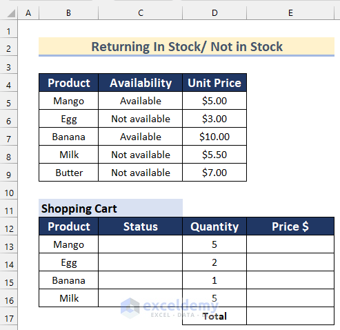 Using VLOOKUP Function with IF Condition to Return In Stock/ Not in Stock in Excel