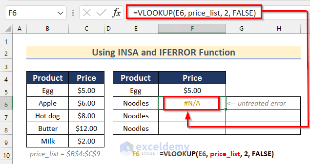 Using ISNA and IFERROR Function with VLOOKUP Function and IF Condition in Excel