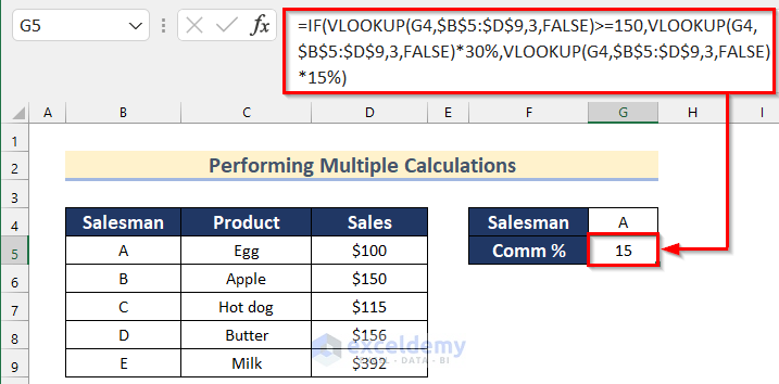 Excel VLOOKUP Function with IF Condition Performing Multiple Calculations