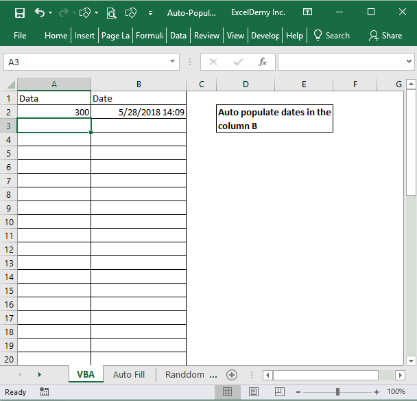 Auto populate date in Excel when cell is updated