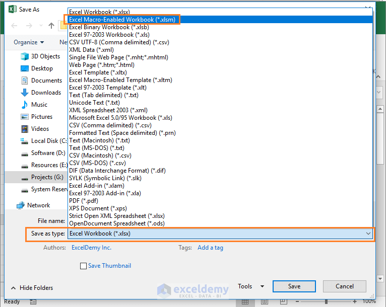 Excel Macro Enabled Workbook (.xlsm)