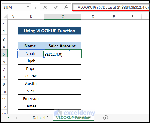 Using VLOOKUP Function to Get Data from Another Sheet Based on Cell Value in Excel