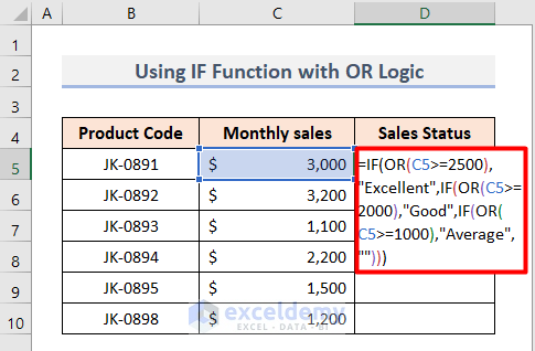 Excel IF Function with OR Logic Based on 3 Conditions