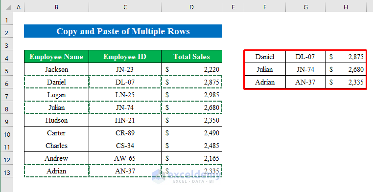 How to Copy and Paste Multiple Cells in Excel