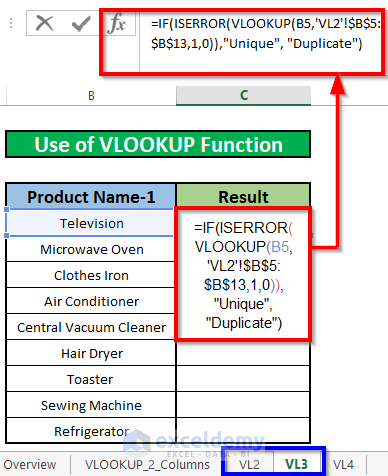 Apply VLOOKUP to Find Duplicate Values in Two Excel Worksheets