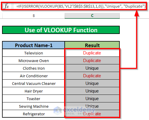 Apply VLOOKUP to Find Duplicate Values in Two Excel Worksheets