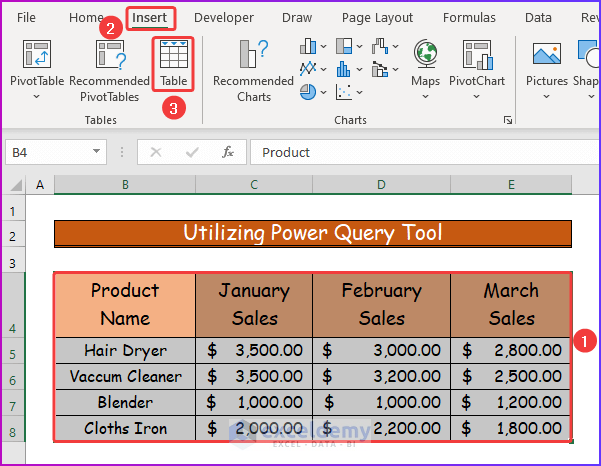 Inserting Table into Data Range for Utilizing Power Query Tool as a Easy Way to Merge Excel Worksheets Without Copying and Pasting