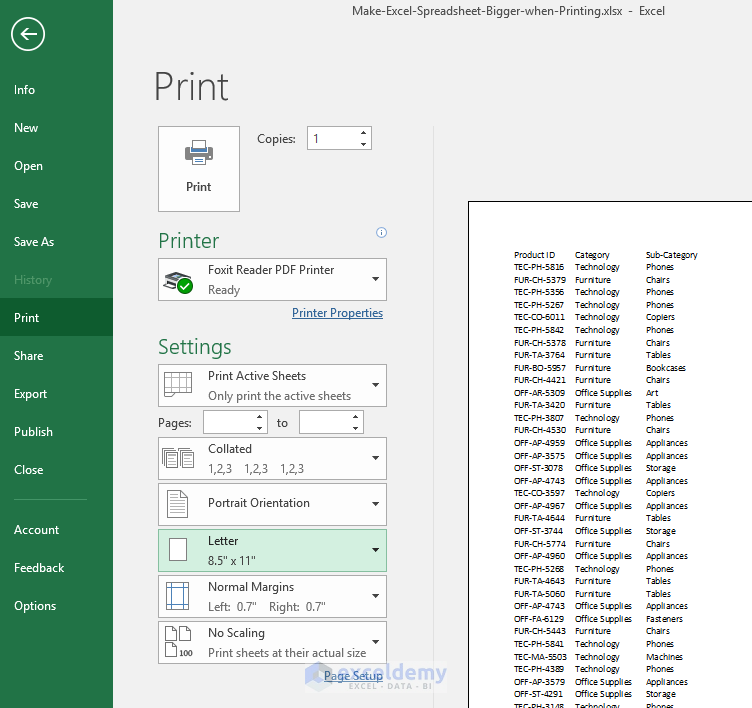 How to Make Excel Spreadsheet Bigger when Printing
