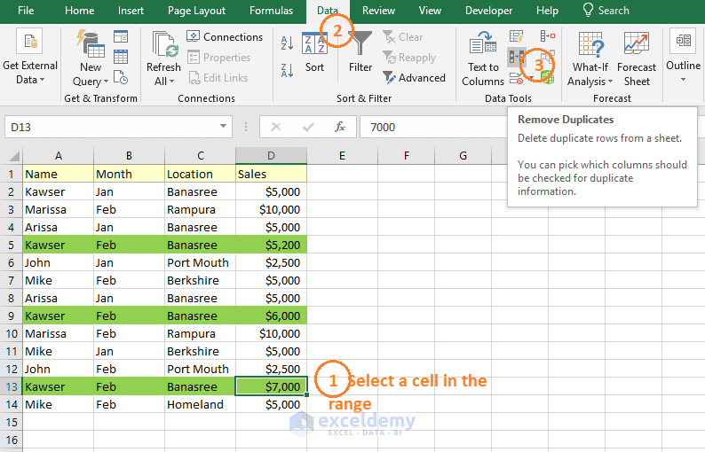 excel find duplicates in a row