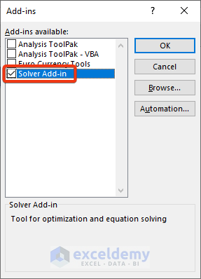 Add Solver Add-in in Excel