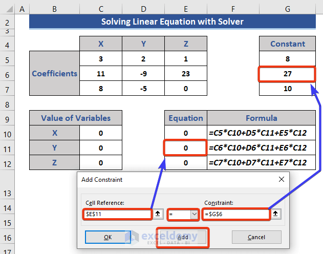 solving linear equations with solver