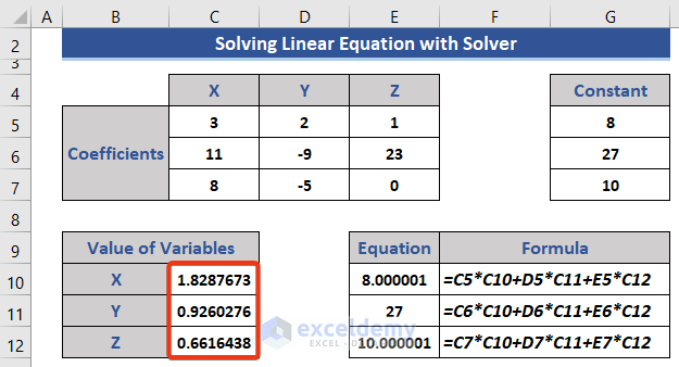 Get the solution of liner equations with solver