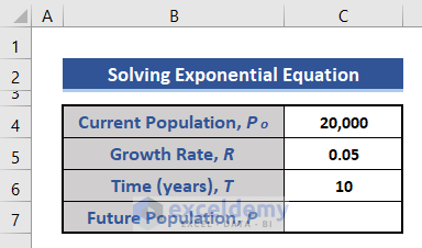 Excel dataset for an exponential equation