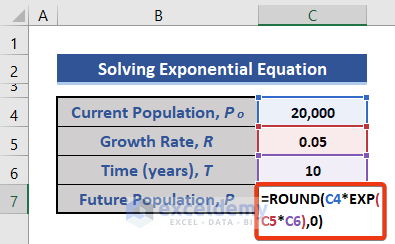 solving exponential equations in excel