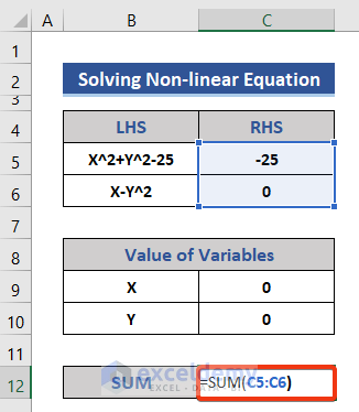 Solving Nonlinear Equations in Excel
