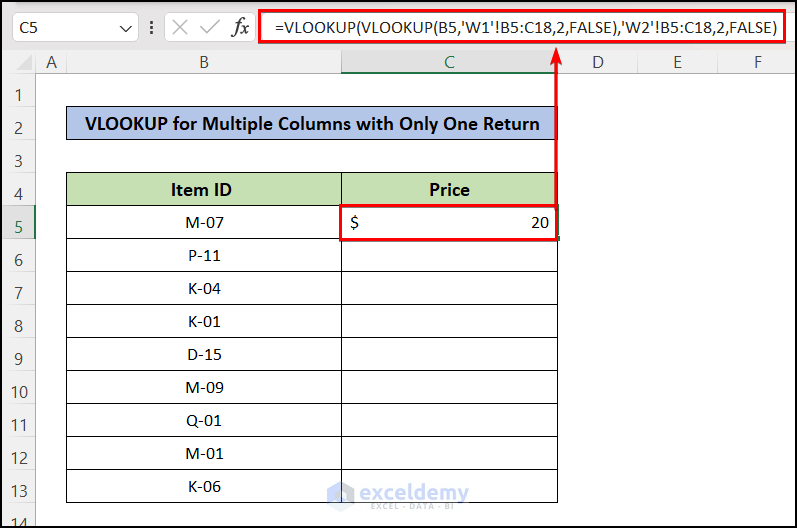 Applying VLOOKUP formula for Multiple Columns in Different Worksheets in Excel with Only One Return
