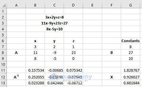 Solve Linear Equations in Excel