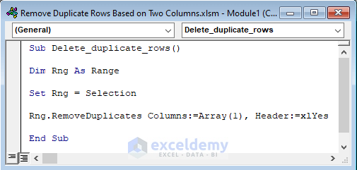 VBA code to remove duplicates based on criteria in excel