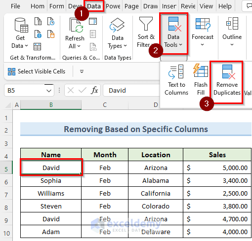remove duplicate rows based on two specific columns in excel