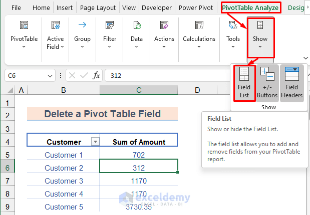 How to Delete a Pivot Table Field