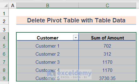 Delete Pivot Table with Table Data