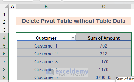 Delete Pivot Table without Table Data