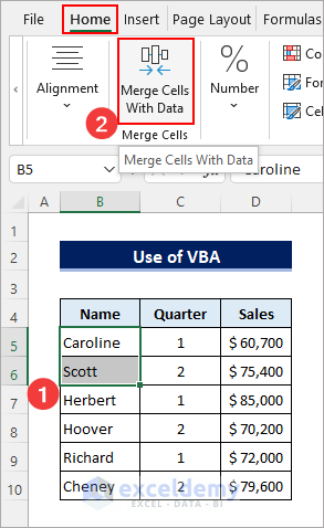 macro in ribbon to merge two cells in excel