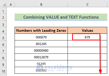 Using Fill Hanle to Remove Leading Zeros in Excel