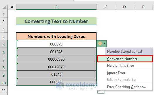 Error option to Remove Leading Zeros in Excel