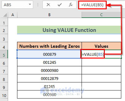 Inserting Formula to Remove Leading Zeros in Excel