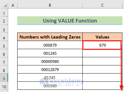 Using Fill Handle to Remove Leading Zeros in Excel