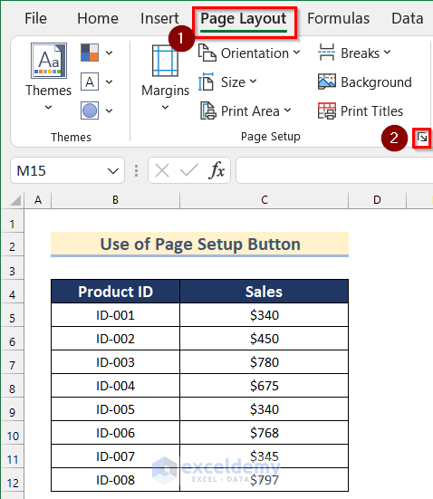 Use of Page Setup Button to Center Selected Worksheets