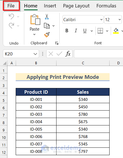 Applying Print Preview Mode to Center Selected Worksheets