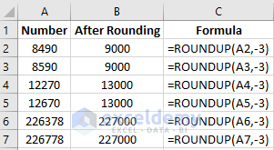 excel roundup to nearest 1000