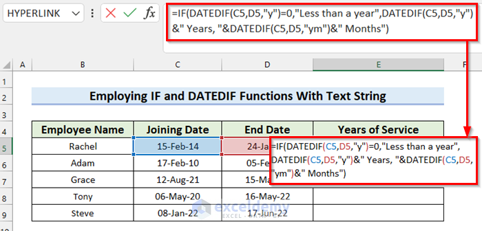 Employing IF and DATEDIF Functions