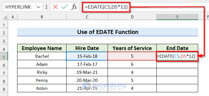 Calculating End Date from Hire Date after Certain Years of Service