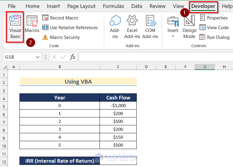 Using VBA to Calculate IRR in Excel