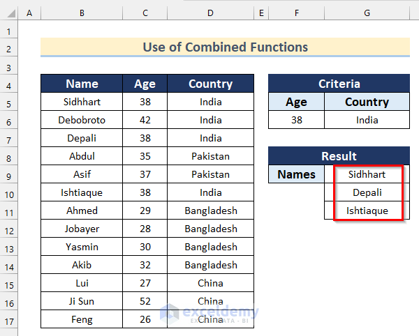 Excel INDEX MATCH Functions with Multiple Criteria to Find Multiple Results Using Combined Functions
