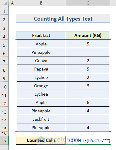 Count Cells with All Types of Text in Excel