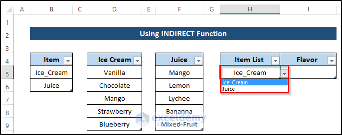 Implementing INDIRECT Function to do Data Validation Based on Another Cell in Excel 