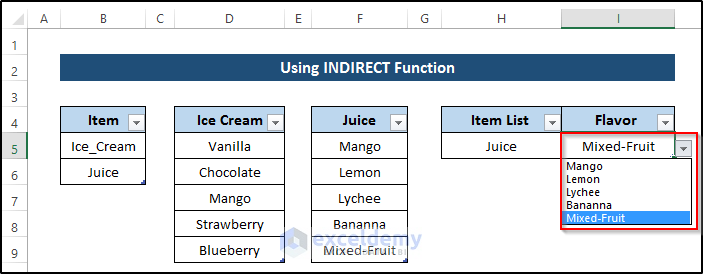 Exercising INDIRECT Function to do Data Validation Based on Another Cell in Excel 