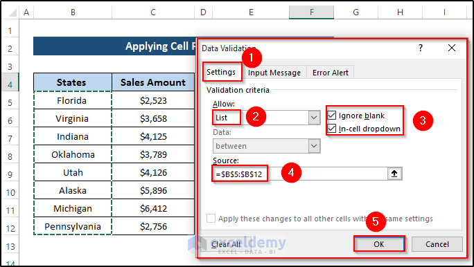 Applying Cell References to Do Data Validation Based on Another Cell in Excel 