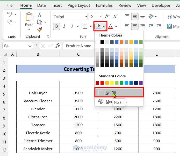 Remove Table Formatting by Converting Table to a Range
