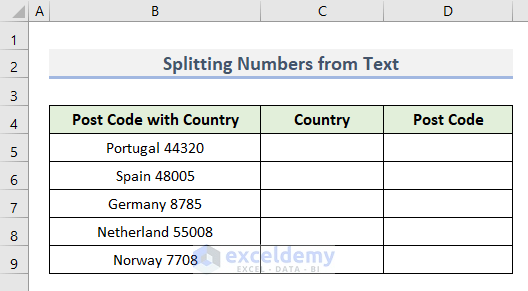 Split Numbers from Text with Formula in Excel