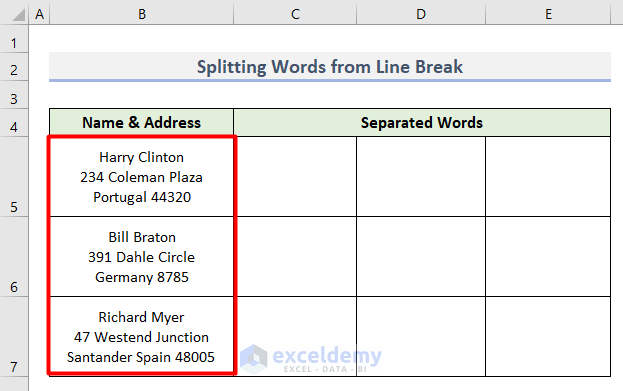 Insert Excel Formula to Split Words from Line Break