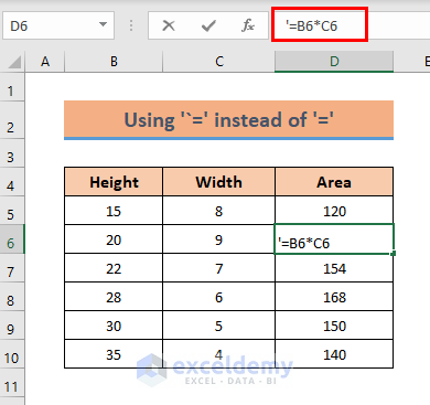 Put `= to Show Formula in Excel Cells Instead of Value