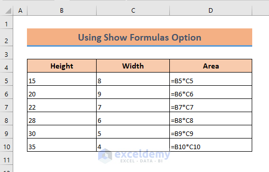 Use Show Formulas option to Show Formula in Excel Cell Instead of Value