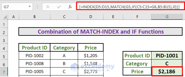 Use of INDEX, MATCH and IF Functions