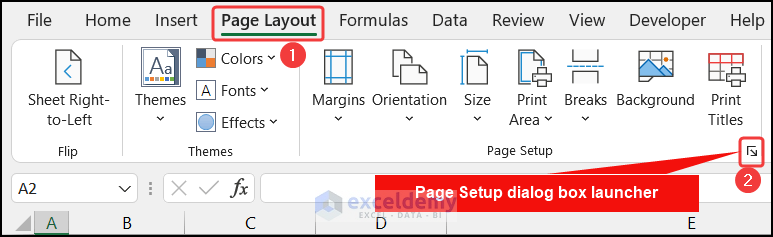 Launching the Page Setup dialog box