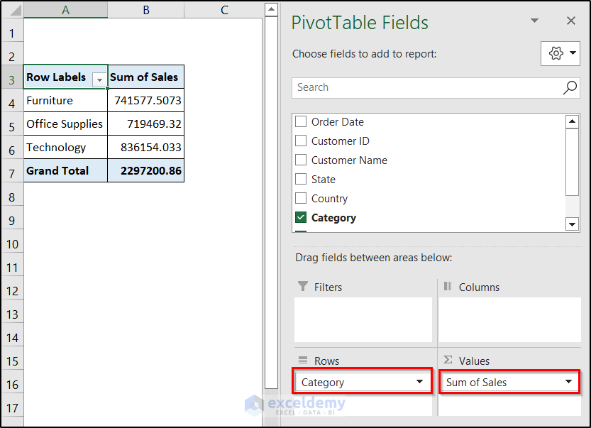 pivot table fields to create report that displays quarterly sales by territory in excel